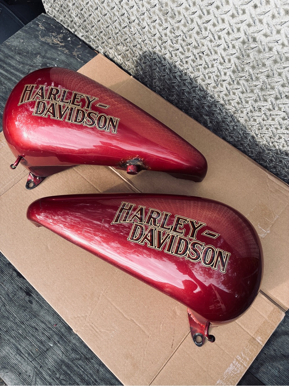 1995 Harley Softail Custom Evo FXSTS Split Gas Tank Set Pair Red
